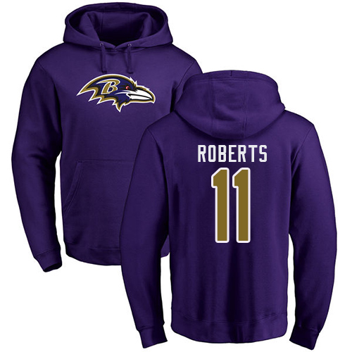 Men Baltimore Ravens Purple Seth Roberts Name and Number Logo NFL Football #11 Pullover Hoodie Sweatshirt->baltimore ravens->NFL Jersey